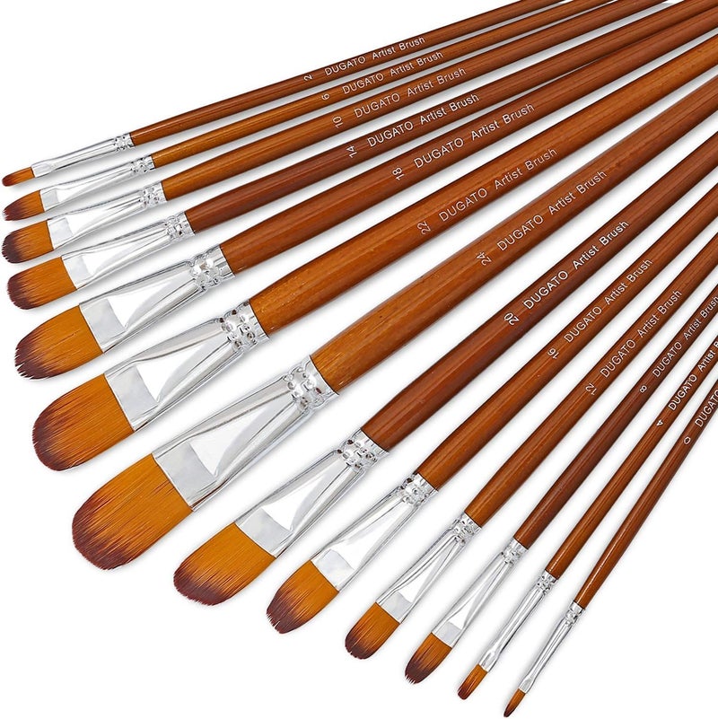 DUGATO Artist Filbert Paint Brushes Set 13pcs, Soft Anti-Shedding Nylon Hair Wood Long Handle for Acrylic Oil Watercolor Gouache Paint by Numbers (13pcs) - Image 1