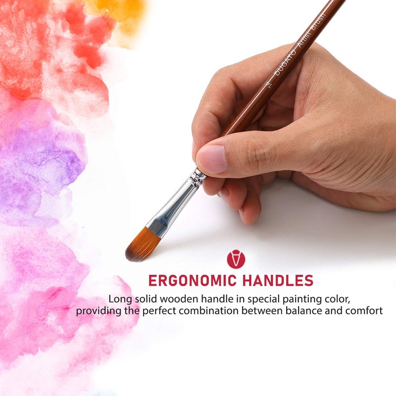 DUGATO Artist Filbert Paint Brushes Set 13pcs, Soft Anti-Shedding Nylon Hair Wood Long Handle for Acrylic Oil Watercolor Gouache Paint by Numbers (13pcs) - Image 3