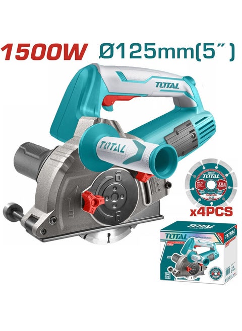 TOTAL 1500W Wall Chaser - 220-240V, 125mm Disc, Adjustable Cutting Depth (3-29mm), 8-30mm Width, Includes 4 Cutting Discs, Chisel, Auxiliary Handle & Extra Carbon Brushes - Ideal for Wall Grooving and Electrical Wiring