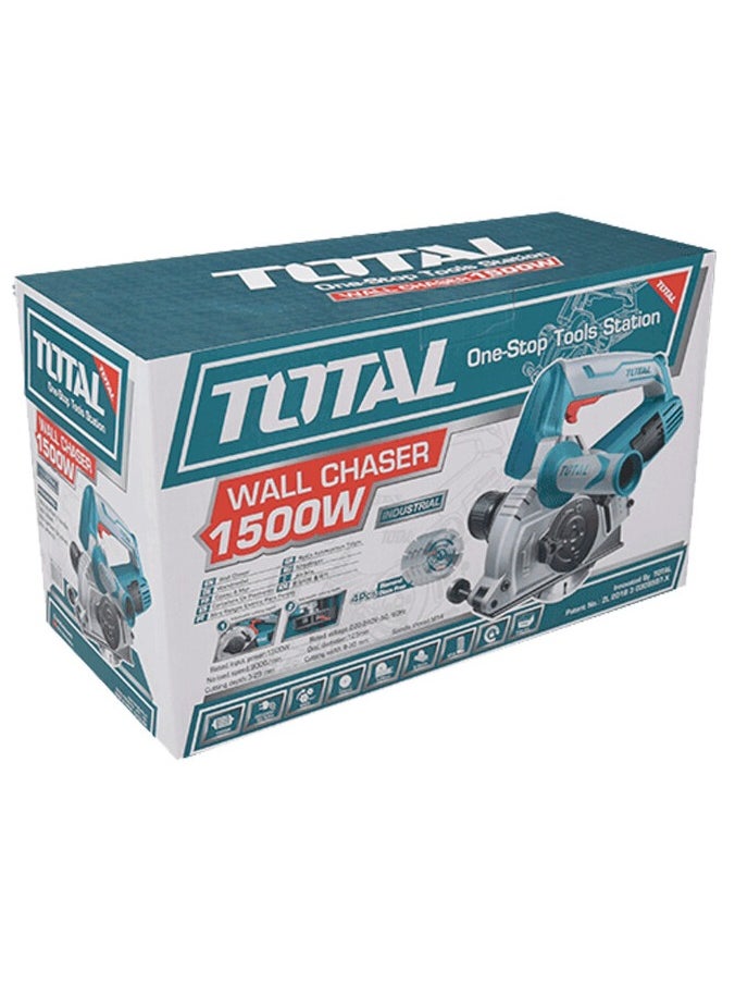 TOTAL - TOTAL 1500W Wall Chaser - 220-240V, 125mm Disc, Adjustable Cutting Depth (3-29mm), 8-30mm Width, Includes 4 Cutting Discs, Chisel, Auxiliary Handle & Extra Carbon Brushes - Ideal for Wall Grooving and Electrical Wiring - Image 1