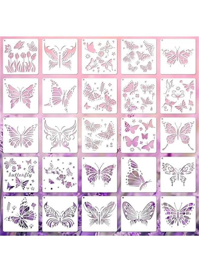 Arabest 25 Pieces erfly Stencils Spring Templates Reusable Plastic Craft Stencils erfly Painting Themed Templet Drawing Templates for Paint Craft DIY Nature Home Decor Wood Sign(5.9 x 5.9 Inch)  - Image 1