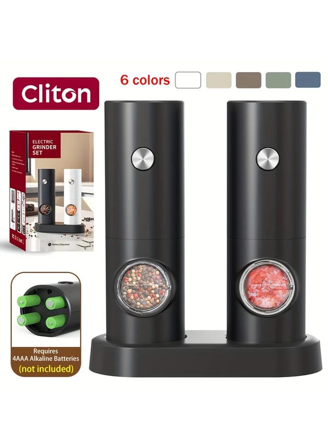 2PCS Electric Salt And Pepper Grinder With Led Light Adjustable Coarsness One Hand Operation Battery Powered Blue For Kitchen Use - Image 1