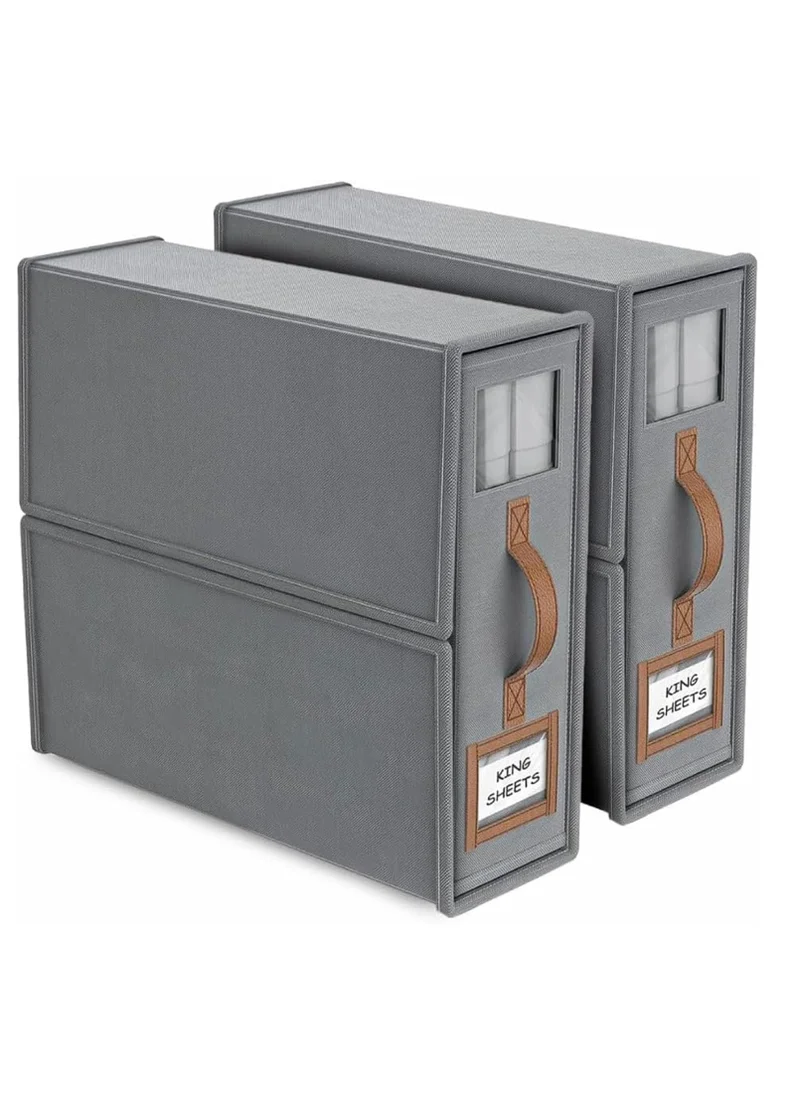 1Chase Bed Sheet Organizers And Storage - 2-Pack Foldable Linen Closet Organizer With Clear Window, Sheets Set Folder Keeper, Bedding Storage Box For Bed Sheets And Pillows, Cube Organizer. (GREY)