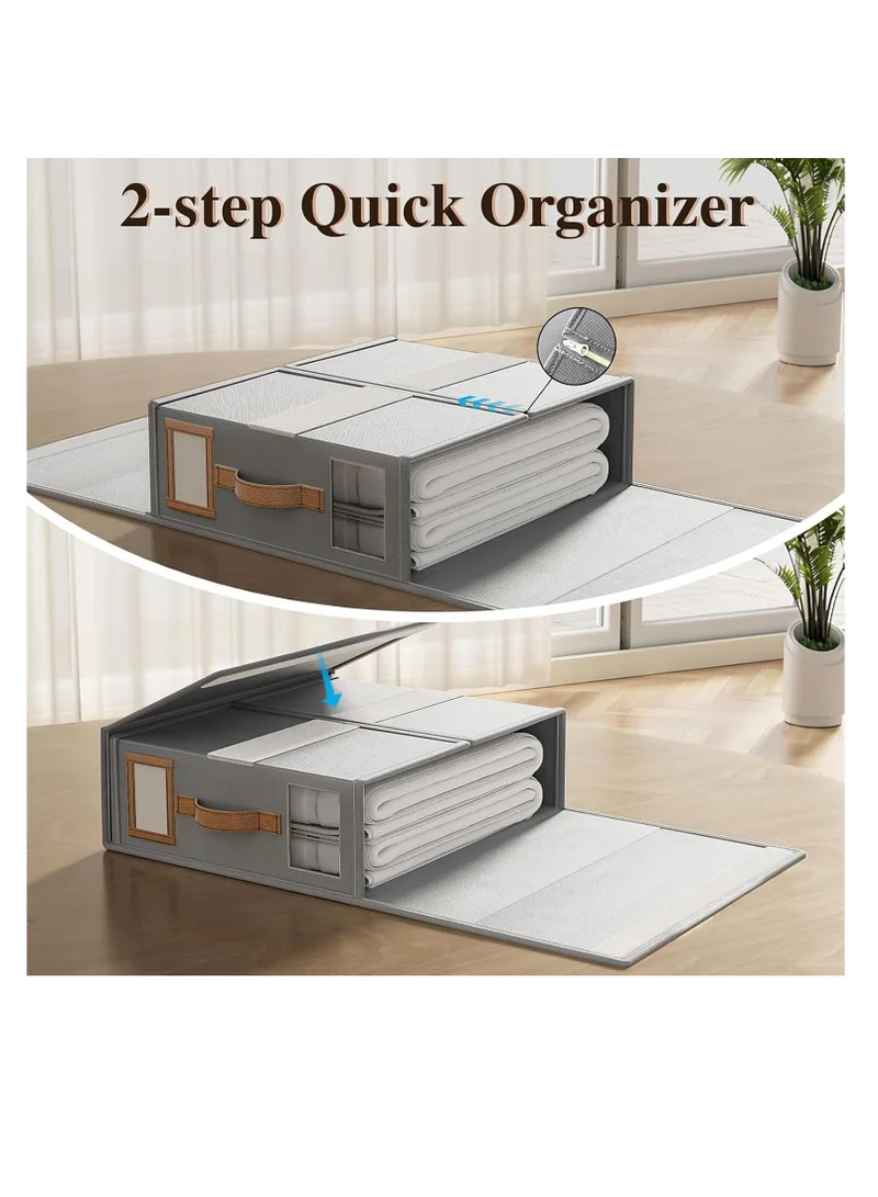1Chase Bed Sheet Organizers And Storage - 2-Pack Foldable Linen Closet Organizer With Clear Window, Sheets Set Folder Keeper, Bedding Storage Box For Bed Sheets And Pillows, Cube Organizer. (GREY)