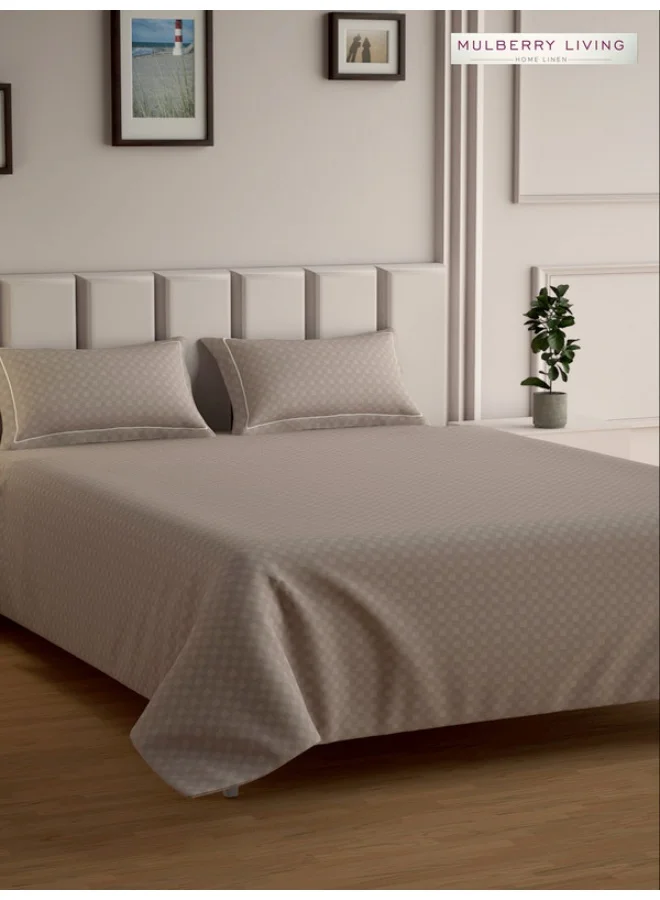 MULBERRY LIVING مفرش سرير مسطح قطن 100% مقاس كوين (250X260 سم) بنسيج 300TC بتصميم شبكي حضري مع غطائي وسادة (50X75 سم) - موكا