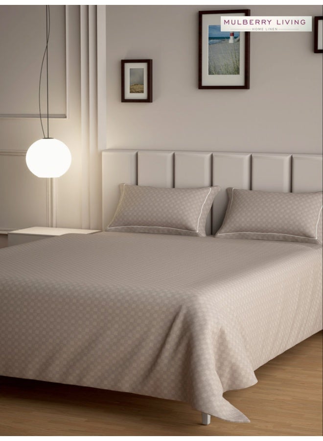 مالبيري ليفينج ملاءة سرير مسطحة مقاس كوين قطن % بنمط شبكي حضري  خيط مع غطائي وسادة - موكا - Image 2
