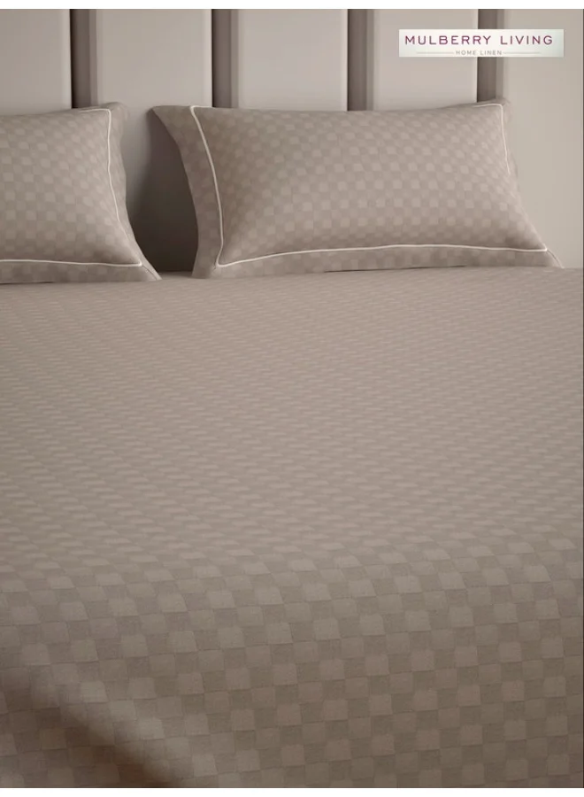MULBERRY LIVING مفرش سرير مسطح قطن 100% مقاس كوين (250X260 سم) بنسيج 300TC بتصميم شبكي حضري مع غطائي وسادة (50X75 سم) - موكا