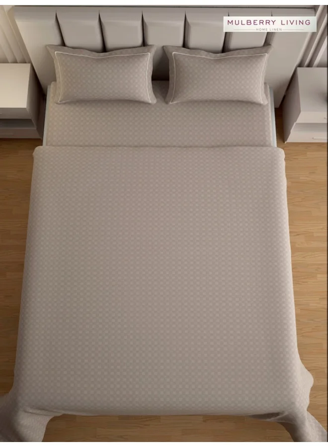 MULBERRY LIVING مفرش سرير مسطح قطن 100% مقاس كوين (250X260 سم) بنسيج 300TC بتصميم شبكي حضري مع غطائي وسادة (50X75 سم) - موكا