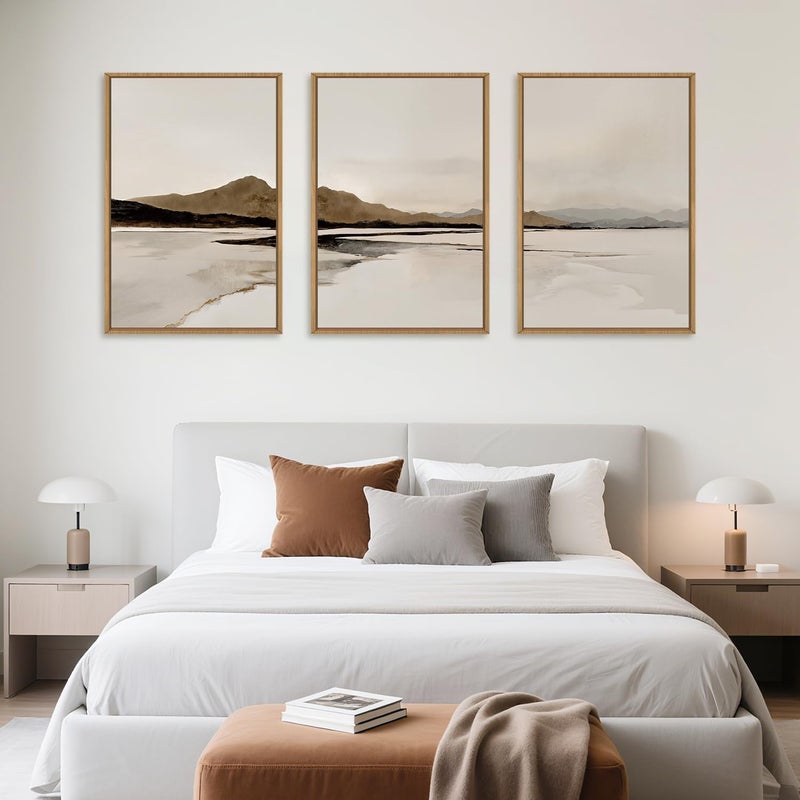 Ausril Beige and Brown Foggy Framed Canvas Wall Art Set, Modern Misty Landscape Wall Decor, Abstract Mountain Lake Wall Painting, Minimalist Nature Art Prints for Living Room, Bedroom - 24"X36"X3 - Image 4