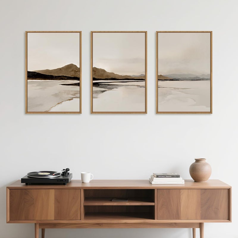 Ausril Beige and Brown Foggy Framed Canvas Wall Art Set, Modern Misty Landscape Wall Decor, Abstract Mountain Lake Wall Painting, Minimalist Nature Art Prints for Living Room, Bedroom - 24"X36"X3 - Image 3