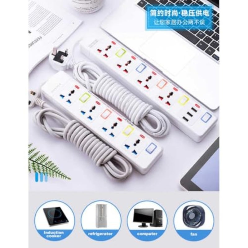سلك تمديد عالي التحمل للاستخدام في المنزل والمكتب: شريط طاقة بـ 4 منافذ مع 3 منافذ USB، ومفاتيح فردية، وحماية من التحميل الزائد، وكابل PVC أسود - Image 4