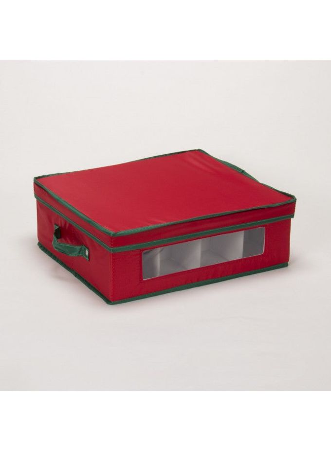 Household Essentials 538RED Holiday China Dinnerware Storage Chest for Coffee Mugs | Removable Lid | Red Canvas with Green Trim - Image 1