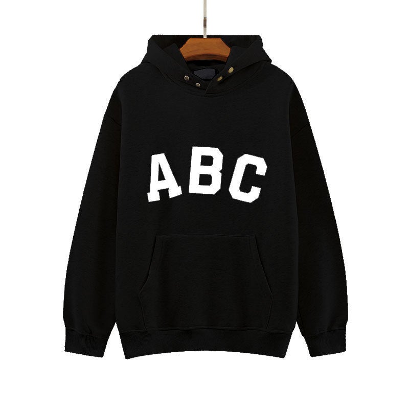 ESSENTIALS double line FOG flocking letter ABC hooded sweater oversize niche high street tide ins Black - Image 1