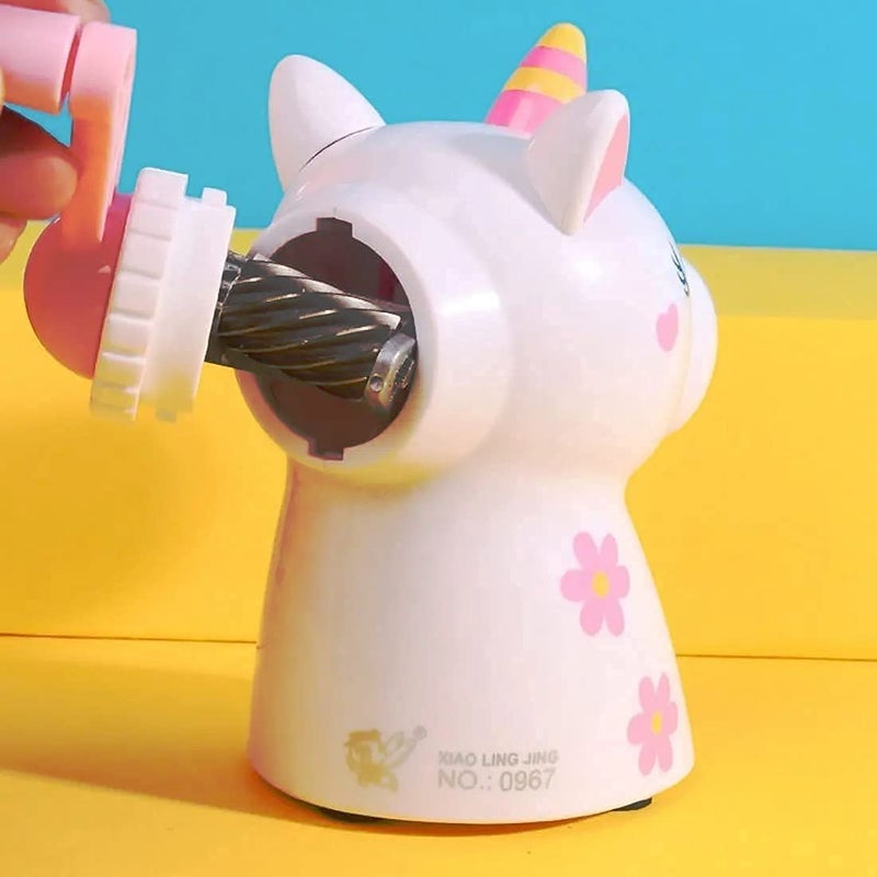 MKY Unicorn Pencil Sharpener Handheld Space Theme Boys Girls Trendy Stationery Table Pencil Sharpener Hand Driver Roller Mechanical Color for Kids (Pack of 1, Multicolor) - Image 5