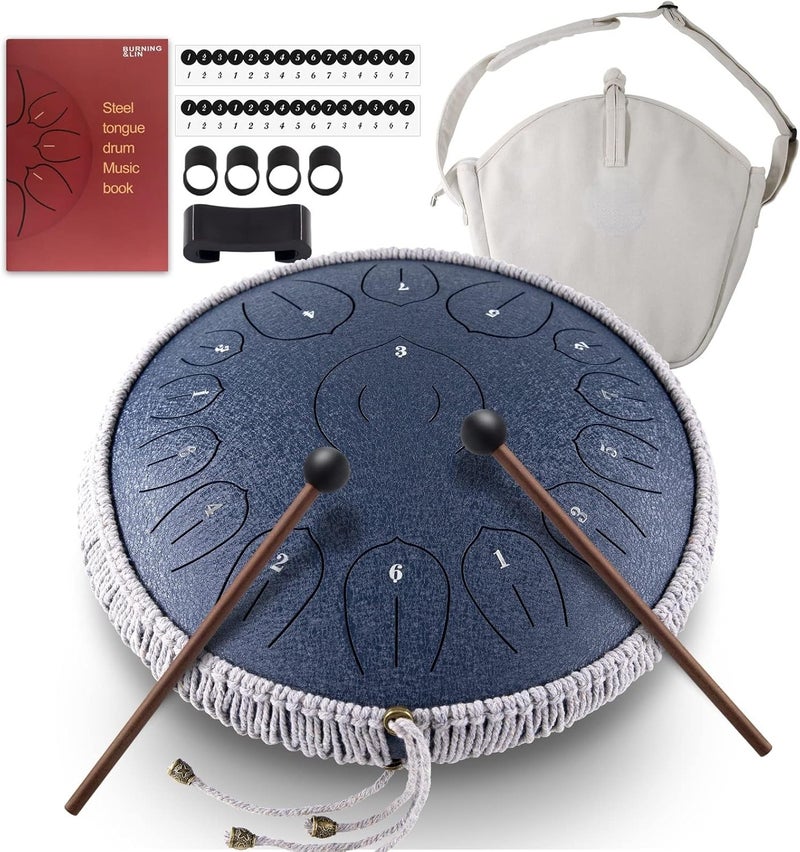 BURNING&LIN Steel Tongue Drum 15 Notes 14 Inches Tongue drum Handpan Drum Percussion for Meditation Yoga Musical Education Best Gift for Adult& Kids - Image 1