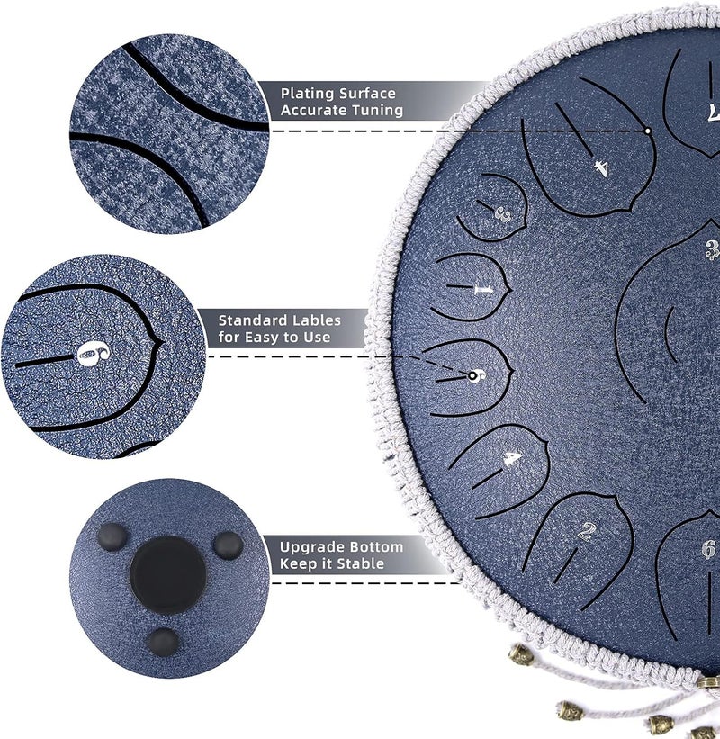 BURNING&LIN Steel Tongue Drum 15 Notes 14 Inches Tongue drum Handpan Drum Percussion for Meditation Yoga Musical Education Best Gift for Adult& Kids - Image 2
