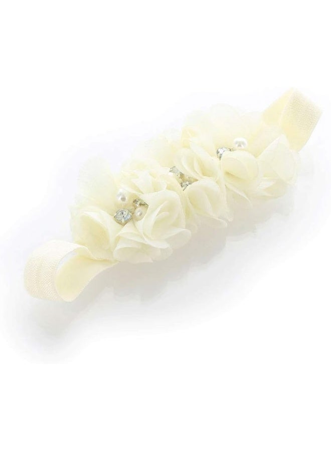 My Lello Girls Flower Head Bands Headbands Toddler Fabric Beaded Trio Stretchy Elastic Pair (IvoryWhite) - Image 4