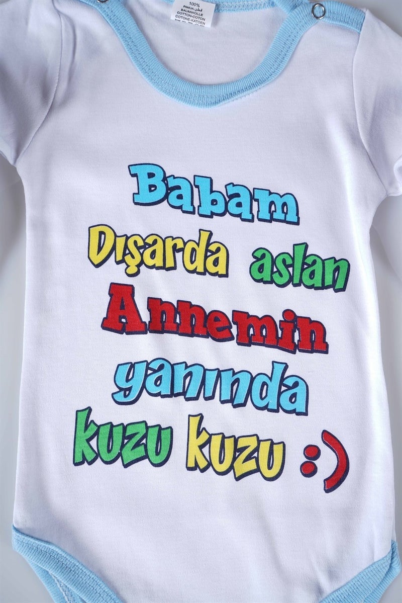 Miniko Kids New Season Dad's Out Lion Written Baby Child Long Sleeve Cotton Bodysuit - Image 2