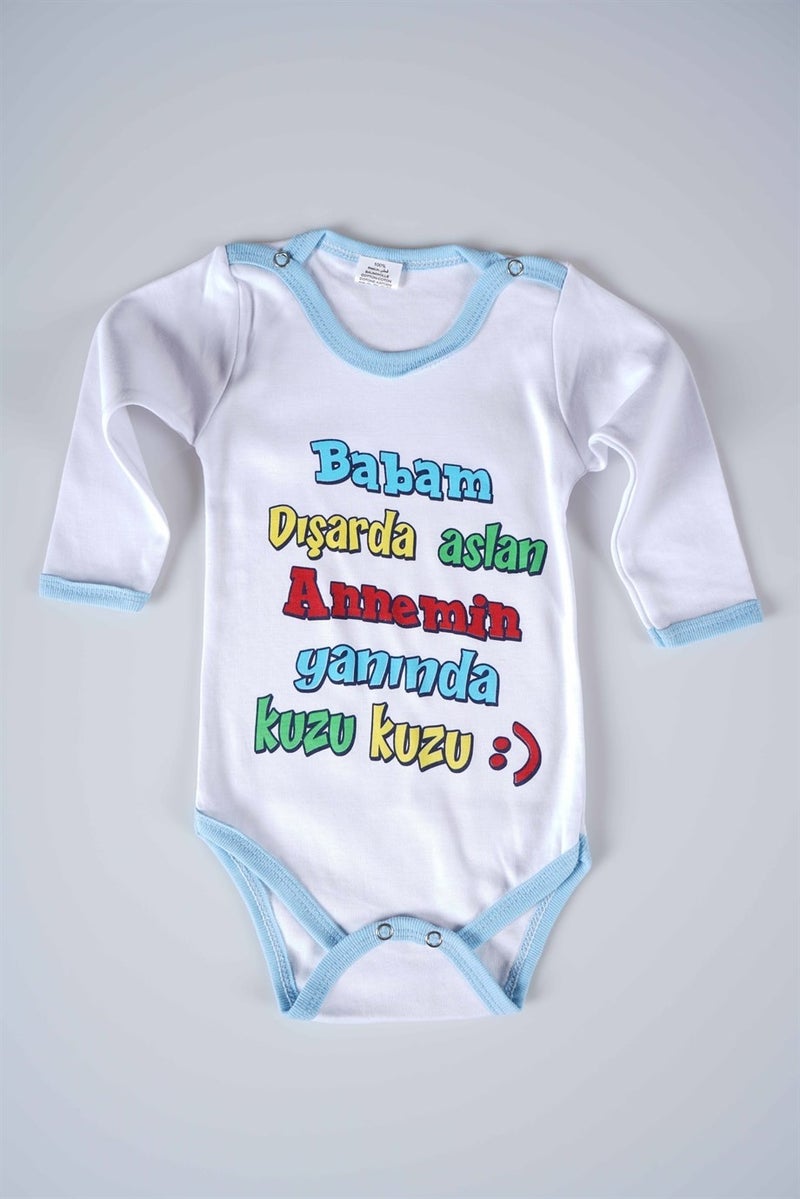 Miniko Kids New Season Dad's Out Lion Written Baby Child Long Sleeve Cotton Bodysuit - Image 1
