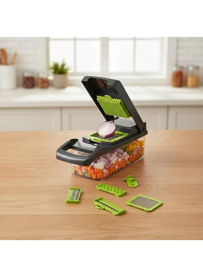 قطاعة خضروات وفواكه يدوية 16 في 1 متعددة الاستخدامات - مبشرة وتقطيع بصل مع حاوية لتخزين الطعام ومصفاة - أداة مطبخ أساسية للسلطة والطهي - Image 1