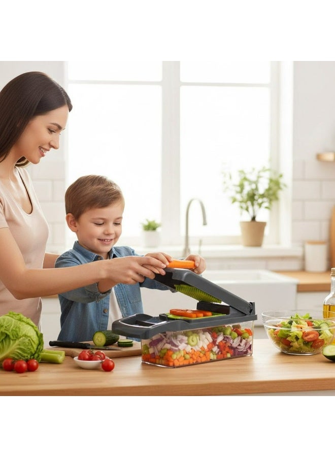 قطاعة خضروات وفواكه يدوية 16 في 1 متعددة الاستخدامات - مبشرة وتقطيع بصل مع حاوية لتخزين الطعام ومصفاة - أداة مطبخ أساسية للسلطة والطهي - Image 3
