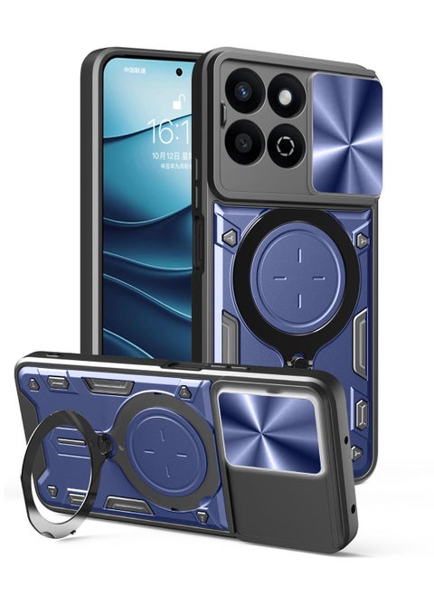جراب حمايه مقاوم للصدمات وحمايه للكاميرا مزود بدبله معدنيه سي دي متوافق مع Honor X7C / Honor 200 Smart (أزرق)
