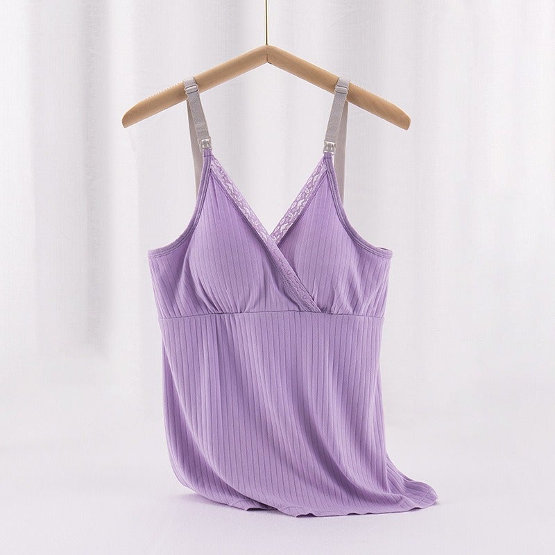An Tian Yi Maternity Nursing Tank Top with Cross Front Design - Breathable Comfortable Sleepwear & Loungewear for Women - V-Neck Sleeveless - Image 1
