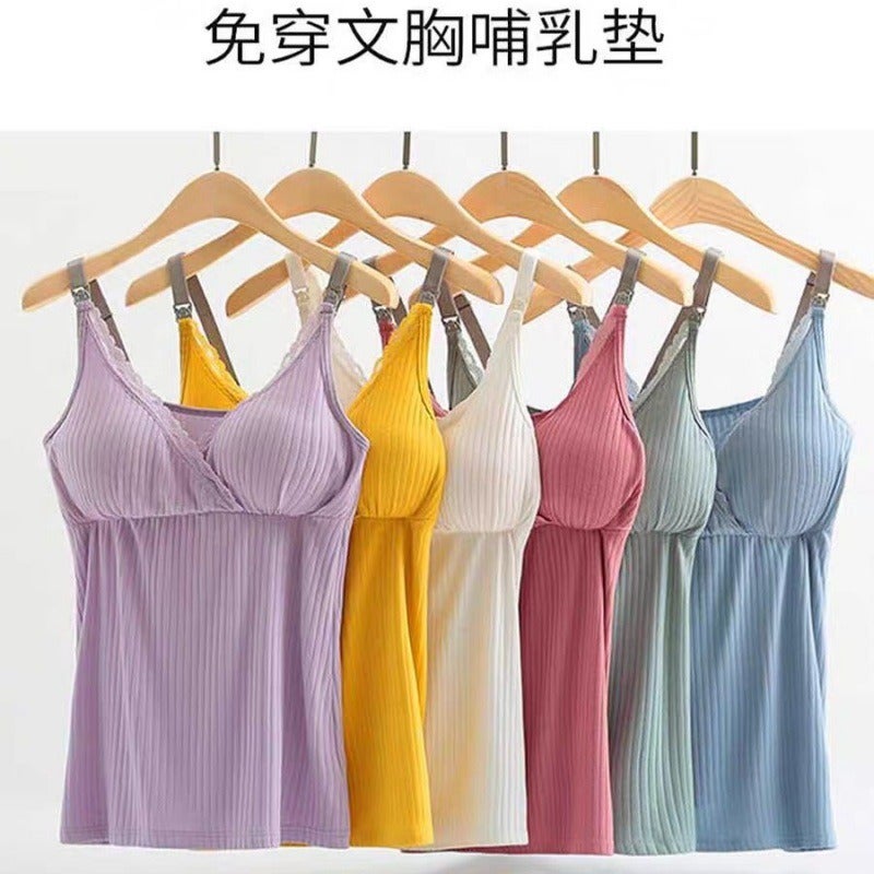 An Tian Yi Maternity Nursing Tank Top with Cross Front Design - Breathable Comfortable Sleepwear & Loungewear for Women - V-Neck Sleeveless - Image 2