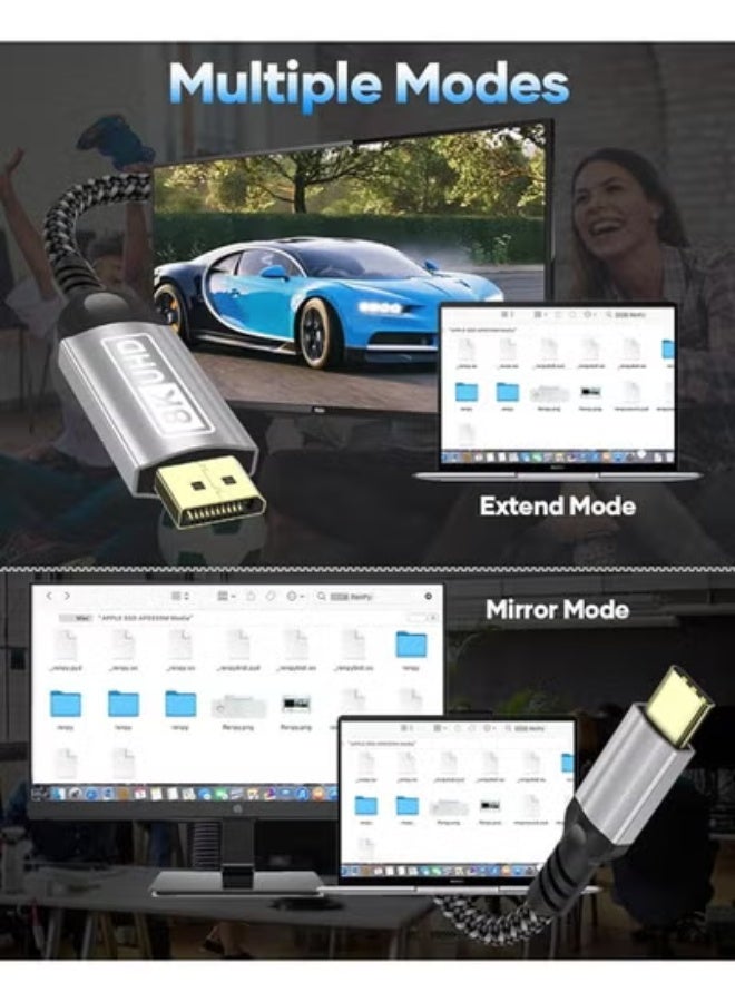 كيبل USB C إلى منفذ عرض DP 1.4 بطول 2 متر – يدعم 8K@60Hz و4K@240Hz – خفيف، عملي وخالي من التشابك - Image 4