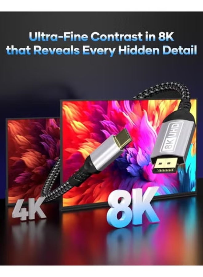كيبل USB C إلى منفذ عرض DP 1.4 بطول 2 متر – يدعم 8K@60Hz و4K@240Hz – خفيف، عملي وخالي من التشابك - Image 2