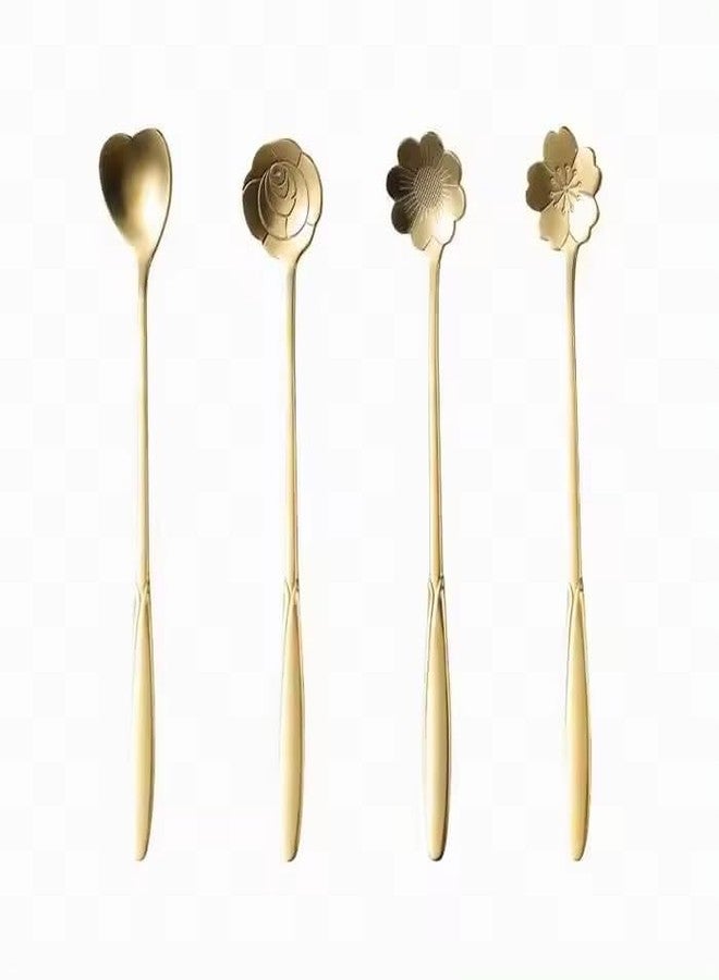 PAGHADI Flower Spoon Coffee Teaspoon Set, Drink Stirring for Dessert, Coffee, Ice Cream, Tea (Gold) - Image 1