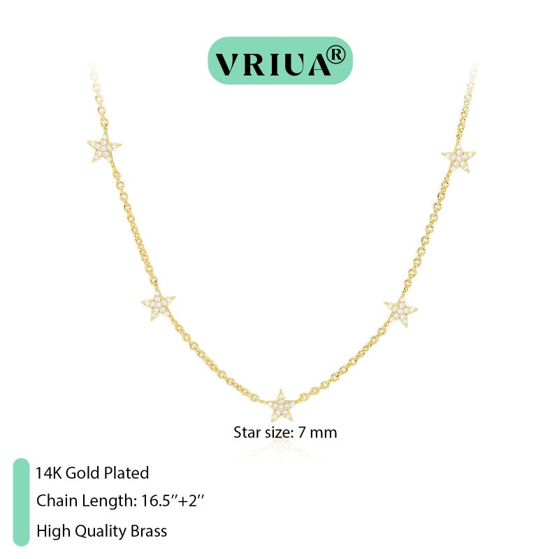 VRIUA Diamond Necklaces for Women - 14K Gold Plated Dainty Gold Star CZ Necklace for Women Trendy Jewelry - Image 4