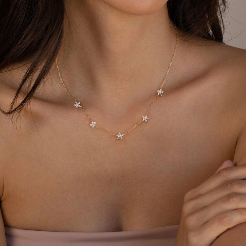 VRIUA Diamond Necklaces for Women - 14K Gold Plated Dainty Gold Star CZ Necklace for Women Trendy Jewelry - Image 2