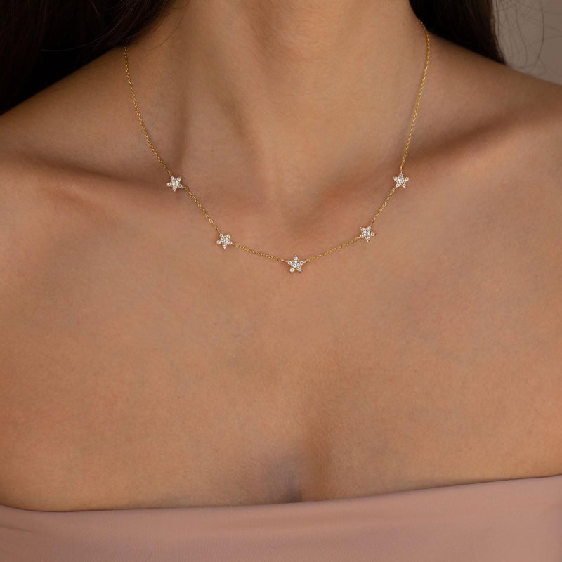 VRIUA Diamond Necklaces for Women - 14K Gold Plated Dainty Gold Star CZ Necklace for Women Trendy Jewelry - Image 3