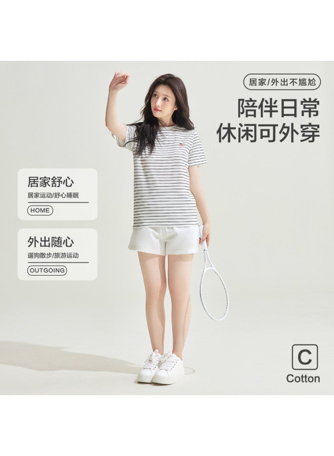 Red Bean Versatile Striped Short Sleeve T-Shirt For Women - Comfortable & Breathable Pure Cotton Round Neck Casual Tee For Layering Or Outerwear - Image 4