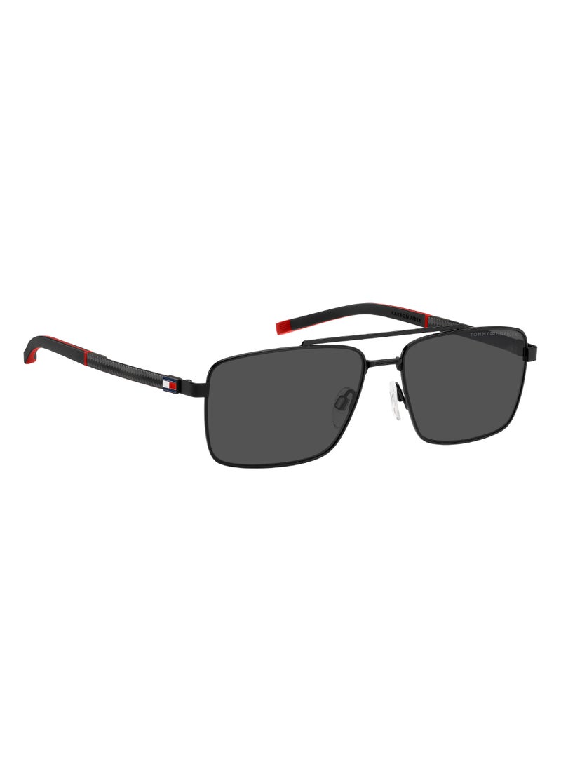TOMMY HILFIGER - Men's UV Protection Rectangular Shape Carbon Fiber Sunglasses TH 2078/S GREY 41 - Lens Size: 41 Mm - Mtt Black - Image 1