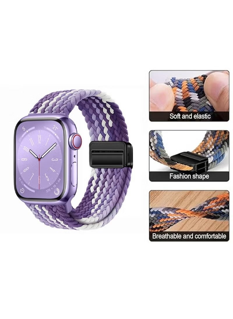 X-level - Bands Compatible with Apple Watch 42mm 44mm 45mm 49mm Series 9/8/7/SE/6/5/4/3/2/1 IWatch Ultra/Ultra 2/Hermès Men Women Braided Nylon Sport Band Adjustable Elastics Magnetic Buckle Straps - Image 1