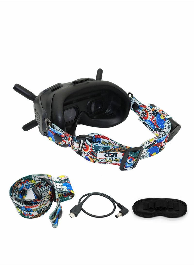 SYOSI - Graffiti Color Goggles Fixed Bandage Headband for DJI FPV Goggles V2 Adjustable Removable Goggles Headband Kit with 30cm Power Cord 3 in 1 Storage Pad Accessories - Image 1