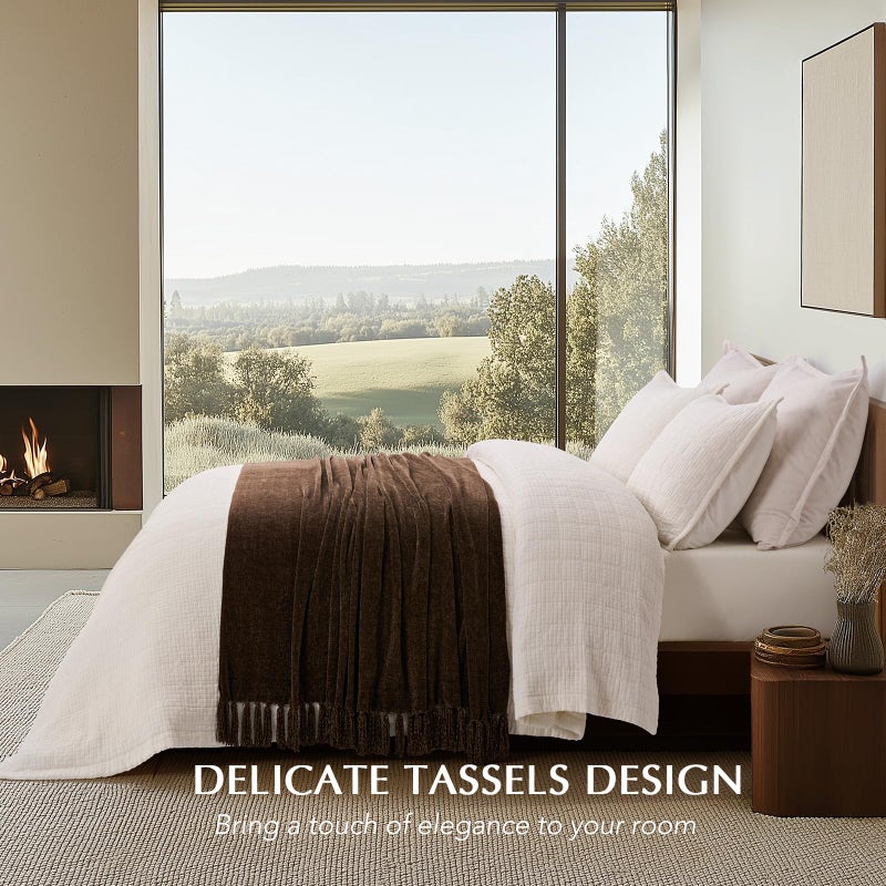 EverGrace Soft Chenille Throw Blanket for Couch, Cozy Plush Fuzzy Decorative Chenille Knit Throw Blanket with Tassels, Lightweight Blanket and Throws for Bed Sofa Gift Home Decor, Dark Brown 50"x60" - Image 2