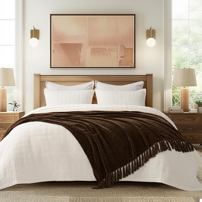 EverGrace Soft Chenille Throw Blanket for Couch, Cozy Plush Fuzzy Decorative Chenille Knit Throw Blanket with Tassels, Lightweight Blanket and Throws for Bed Sofa Gift Home Decor, Dark Brown 50"x60" - Image 5