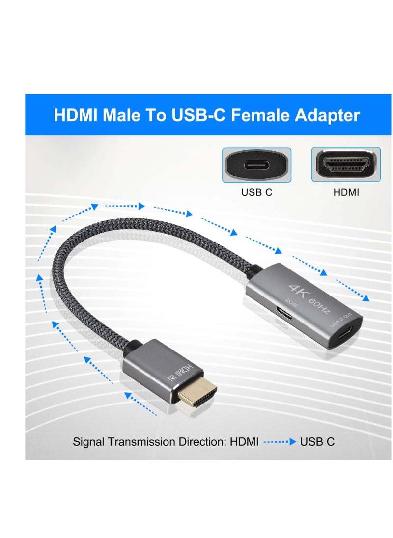 Elebase محول كابل HDMI ذكر إلى USB-C أنثى مع كابل طاقة USB C، محول HDMI أحادي الاتجاه (المصدر) إلى Type C 3.1 (الشاشة)، محول Thunderbolt 3 4K 60Hz لجهاز MacBook Pro، Microsoft Surface، Nreal Air  - Image 2