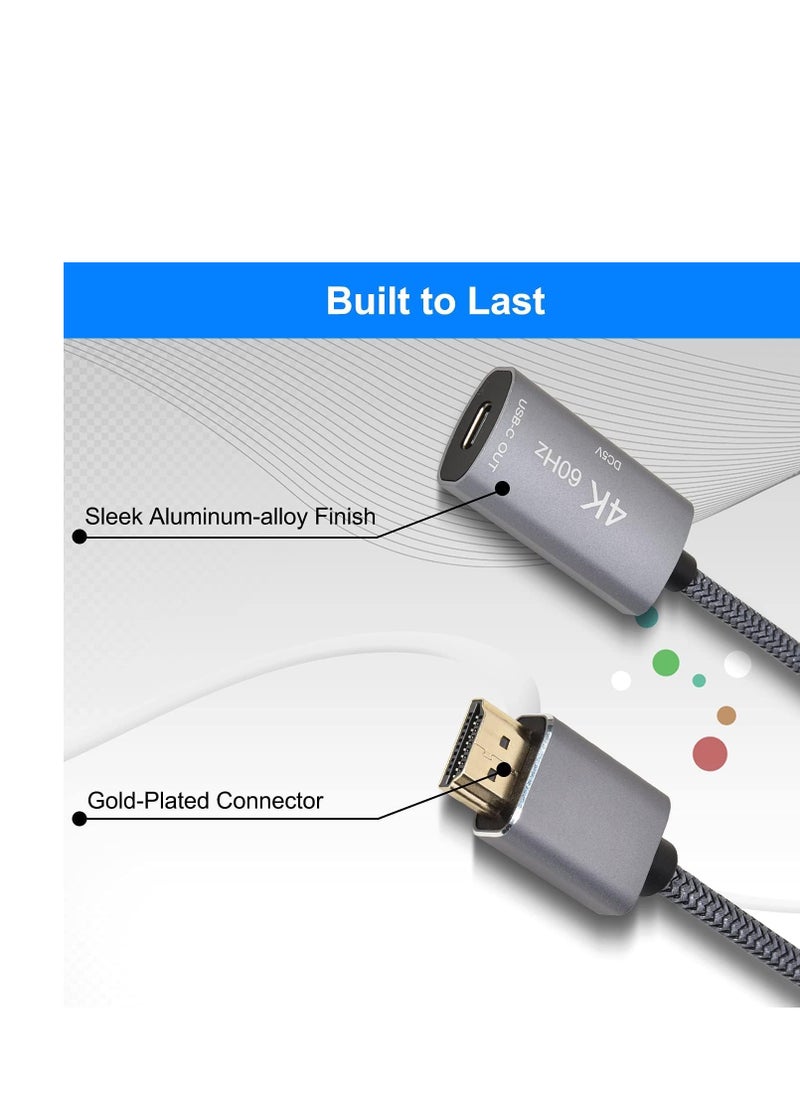 Elebase محول كابل HDMI ذكر إلى USB-C أنثى مع كابل طاقة USB C، محول HDMI أحادي الاتجاه (المصدر) إلى Type C 3.1 (الشاشة)، محول Thunderbolt 3 4K 60Hz لجهاز MacBook Pro، Microsoft Surface، Nreal Air  - Image 4