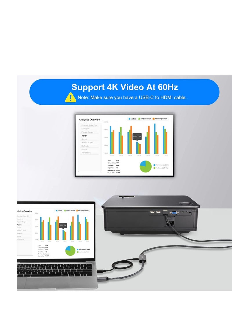 Elebase محول كابل HDMI ذكر إلى USB-C أنثى مع كابل طاقة USB C، محول HDMI أحادي الاتجاه (المصدر) إلى Type C 3.1 (الشاشة)، محول Thunderbolt 3 4K 60Hz لجهاز MacBook Pro، Microsoft Surface، Nreal Air  - Image 5