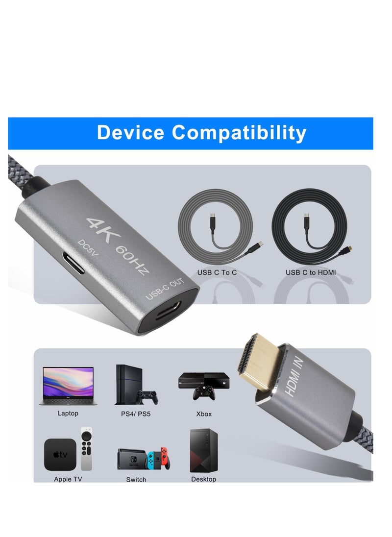 Elebase - محول كابل HDMI ذكر إلى USB-C أنثى مع كابل طاقة USB C، محول HDMI أحادي الاتجاه (المصدر) إلى Type C 3.1 (الشاشة)، محول Thunderbolt 3 4K 60Hz لجهاز MacBook Pro، Microsoft Surface، Nreal Air - Image 1