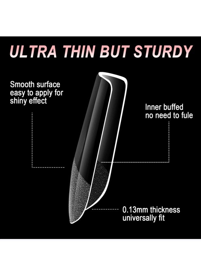 YJ 600pcs Almond Fake Gel Nail Tips Almond Press on Nails Medium French Design Clear Full Cover Artificial Almond False Nails Transparent Semi Frosted Nail Plate for Home DIY Nail Salon Nail Extension - Image 3