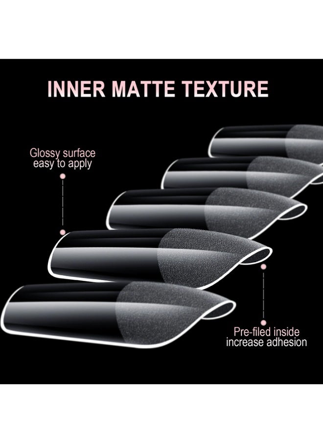 YJ 600pcs Almond Fake Gel Nail Tips Almond Press on Nails Medium French Design Clear Full Cover Artificial Almond False Nails Transparent Semi Frosted Nail Plate for Home DIY Nail Salon Nail Extension - Image 2