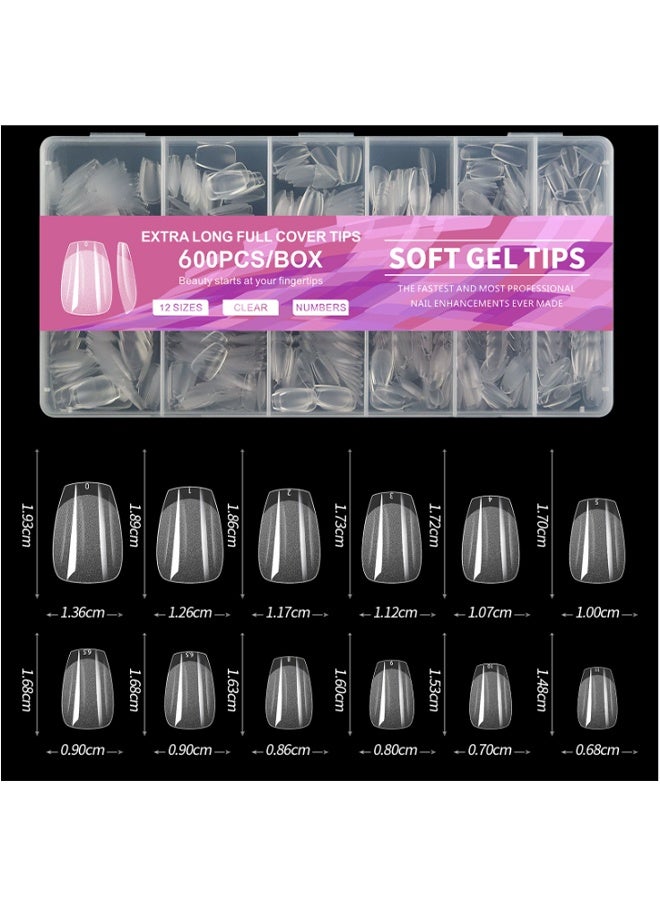 YJ 600pcs Almond Fake Gel Nail Tips Almond Press on Nails Medium French Design Clear Full Cover Artificial Almond False Nails Transparent Semi Frosted Nail Plate for Home DIY Nail Salon Nail Extension - Image 5