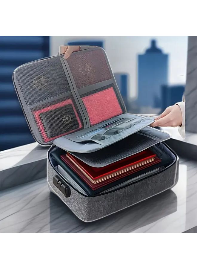 Lockable Document Holder Organizer Secure Zipper Closure Multi Compartment Passport ID Gray - Image 1