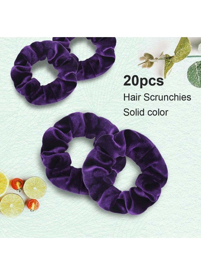 Didder - 20 Pcs Hair Scrunchies Velvet Elastics Scrunchy Hair Ties Dark purple Soft Scrunchie Bobbles Ropes Scrunchie Solid color Hair Bands for Women Girls - Image 1