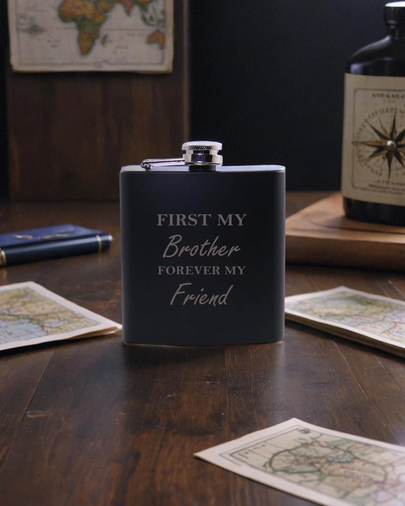 CustomGiftsNow First My Brother Forever My Friend 6oz Black Flask - Great Gift for Birthday, or Christmas Gift for Brother, Brothers - Image 3